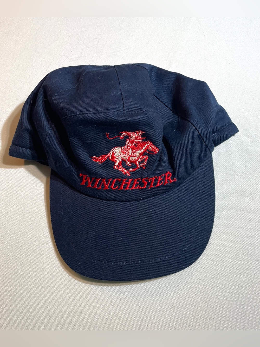 Vintage Winchester Navy felt lined Baseball Cap with Red Embroidered horse Logo